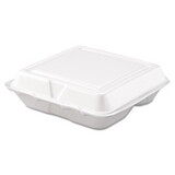 Dart DCC80HT3R Carryout Food Container, Foam, 3-Comp, White, 8 X 7 1/2 X 2 3/10, 200/carton