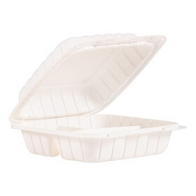 ProPlanet 85MFPPHT3 Hinged Lid Three Compartment Containers, 8.3" x 8" x 3", White, 150/Carton