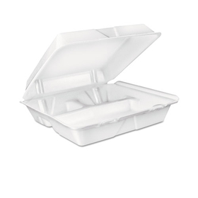 Dart DCC90HT3R Foam Hinged Lid Container, 3-Compartment, 8 oz, 9 x 9.4 x 3, White, 200/Carton