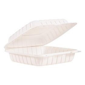 ProPlanet 90MFPPHT1 Hinged Lid Single Compartment Containers, 9" x 8.8" x 3", White, 150/Carton