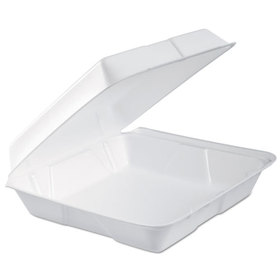 Dart DCC95HTPF1R Foam Hinged Lid Container, Performer Perforated Lid, 9.3 x 9.5 x 3, White, 100/Bag, 2 Bag/Carton