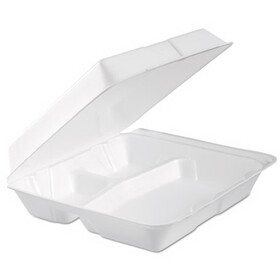 Dart DCC95HTPF3R Foam Hinged Lid Container, 3-Compartment, 9.3 x 9.5 x 3, White, 100/Bag, 2 Bag/Carton