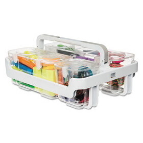 Deflecto DEF29003 Stackable Caddy Organizer with S, M and L Containers, Plastic, 10.5 x 14 x 6.5, White Caddy/Clear Containers