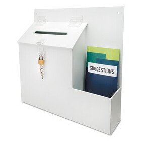 DEFLECTO CORPORATION DEF79803 Plastic Suggestion Box With Locking Top, 13 3/4 X 3 5/8 X 13 15/16, White