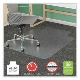 Deflecto CM14432F SuperMat Frequent Use Chair Mat for Medium Pile Carpet, 46 x 60, Wide Lipped, Clear