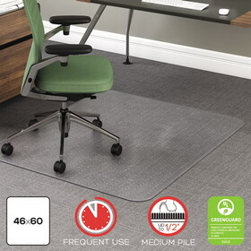 DEFLECTO CORPORATION DEFCM15443F RollaMat Frequent Use Chair Mat, Medium Pile Carpet, Flat, 46 x 60, Rectangle, Clear