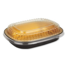 Durable Packaging 9331PT100 Aluminum Closeable Containers, 23 oz, 6.25 x 1.25 x 4.38, Black/Gold, 100/Carton