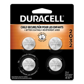 Duracell DURDL2032B4PK Lithium Coin Batteries With Bitterant, 2032, 4/Pack