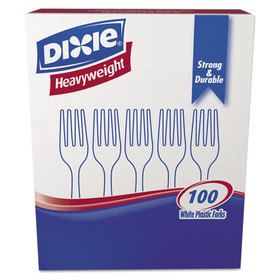 DIXIE FOOD SERVICE DXEFH207 Plastic Cutlery, Heavyweight Forks, White, 100/box