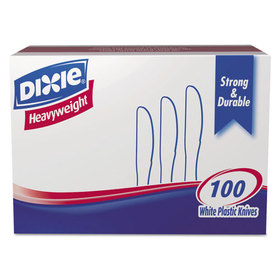 DIXIE FOOD SERVICE DXEKH207 Plastic Cutlery, Heavyweight Knives, White, 100/box