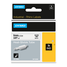 Dymo DYM18053 Rhino Heat Shrink Tubes Industrial Label Tape, 3/8" X 5 Ft, White/black Print