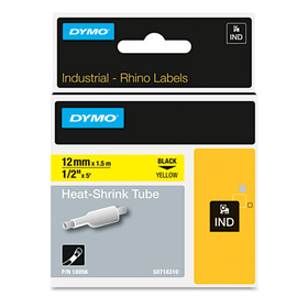 Dymo DYM18055 Rhino Heat Shrink Tubes Industrial Label Tape, 1/2" X 5 Ft, White/black Print