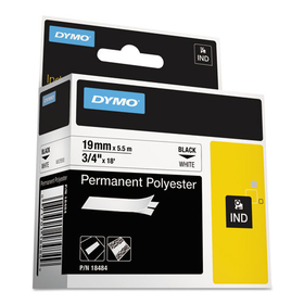 DYMO DYM18484 Rhino Permanent Poly Industrial Label Tape, 3/4" X 18 Ft, White/black Print