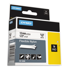 DYMO DYM18488 Rhino Flexible Nylon Industrial Label Tape, 1/2" X 11 1/2 Ft, White/black Print
