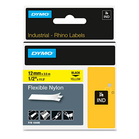 Dymo DYM18490 Rhino Flexible Nylon Industrial Label Tape, 1/2" X 11 1/2 Ft, Yellow/black Print