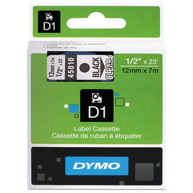 Dymo DYM45010 D1 High-Performance Polyester Removable Label Tape, 1/2" X 23 Ft, Black On Clear