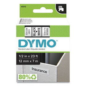 Dymo DYM45013 D1 High-Performance Polyester Removable Label Tape, 1/2" X 23 Ft, Black On White