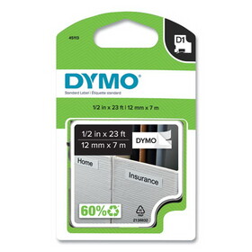 Dymo 45113 D1 High-Performance Polyester Removable Label Tape, 1/2" x 23 ft, Black on White