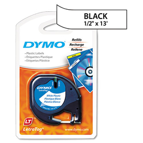 Dymo DYM91331 Letratag Plastic Label Tape Cassette, 1/2" X 13ft, White