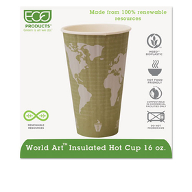 Eco-Product ECOEPBNHC16WD World Art Renewable & Compostable Insulated Hot Cups - 16oz., 40/pk, 15 Pk/ct