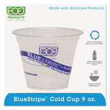Eco-Products ECOEPCR9 BlueStripe 25% Recycled Content Cold Cups, 9 oz, Clear/Blue, 50/Pack, 20 Packs/Carton