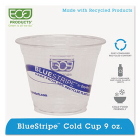 Eco-Product ECOEPCR9 Bluestripe 25% Recycled Content Cold Cups, 9 Oz., Clear/blue, 50/pk, 20 Pk/ct