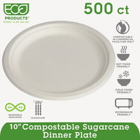 ECO-PRODUCTS, INC. ECOEPP005 Renewable & Compostable Sugarcane Plates - 10" , 50/pk, 10 Pk/ct