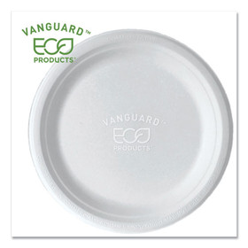 Eco-Products ECOEPP013NFA Vanguard Renewable and Compostable Sugarcane Plates, 9" dia, White, 500/Carton