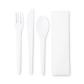 Eco-Product ECOEPS015 Plantware Renewable & Compostable Cutlery Kit, Wrapped, Pearl White, 250/Carton
