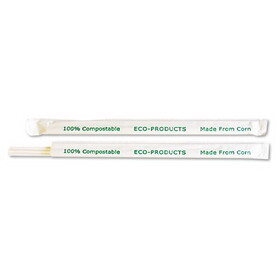 Eco-Products ECOEPST770 Clear Wrapped Straw, 7.75", PLA, 400/Pack, 24 Packs/Carton