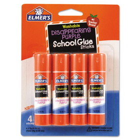 Elmer'S EPIE543 Washable School Glue Sticks, 0.24 oz, Applies Purple, Dries Clear, 4/Pack