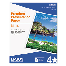 Epson EPSS041257 Premium Matte Presentation Paper, 9 mil, 8.5 x 11, Matte Bright White, 50/Pack