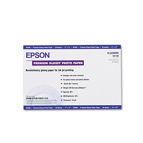 Epson EPSS041290 Premium Photo Paper, 68 Lbs., High-Gloss, 11 X 17, 20 Sheets/pack