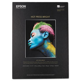 Epson EPSS042330 Hot Press Bright Fine Art Paper, 13 X 19, Bright White, 25 Sheets