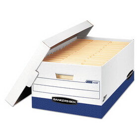 Bankers Box FEL0063201 PRESTO Heavy-Duty Storage Boxes, Legal Files, 16" x 10.38", White/Blue, 12/Carton