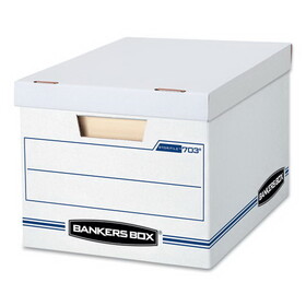 Fellowes FEL0070308 STOR/FILE Basic-Duty Storage Boxes, Letter/Legal Files, 12.5" x 16.25" x 10.5", White/Blue, 4/Carton
