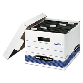 Fellowes FEL00784 HANG'N'STOR Medium-Duty Storage Boxes, Letter Files, 12.63" x 15.63" x 10", White/Blue, 4/Carton