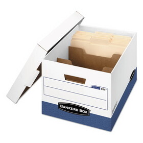 Fellowes FEL0083601 R-KIVE Heavy-Duty Storage Boxes with Dividers, Letter/Legal Files, 12.75" x 16.5" x 10.38", White/Blue, 12/Carton