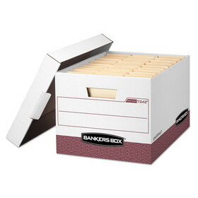 Fellowes FEL07242 R-KIVE Heavy-Duty Storage Boxes, Letter/Legal Files, 12.75" x 16.5" x 10.38", White/Red, 12/Carton