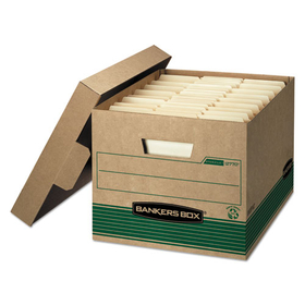 Fellowes FEL12770 STOR/FILE Medium-Duty 100% Recycled Storage Boxes, Letter/Legal Files, 12.5" x 16.25" x 10.25", Kraft/Green, 12/Carton