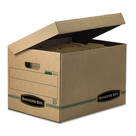 Fellowes FEL12772 SYSTEMATIC Basic-Duty Attached Lid Storage Boxes, Letter/Legal Files, Kraft/Green, 12/Carton
