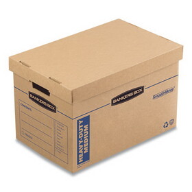 Bankers Box FEL7710301 SmoothMove Maximum Strength Moving Boxes, Half Slotted Container (HSC), Medium, 12.25" x 18.5" x 12", Brown/Blue, 8/Pack