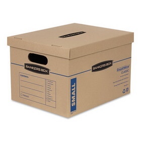 Bankers Box 7714209 SmoothMove Classic Moving & Storage Boxes, Small, Half Slotted Container (HSC), 15" x 12" x 10", Brown Kraft/Blue, 15/Carton