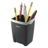 Fellowes FEL8032301 Office Suites Divided Pencil Cup, Plastic, 3 1/16 X 3 1/16 X 4 1/4, Black/silver