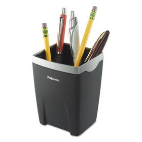 Fellowes FEL8032301 Office Suites Divided Pencil Cup, Plastic, 3.13 x 3.13 x 4.25, Black/Silver
