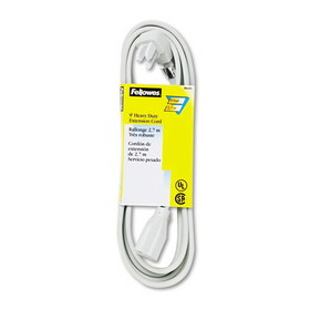 Fellowes FEL99595 Indoor Heavy-Duty Extension Cord, 3-Prong Plug, 1-Outlet, 9ft Length, Gray