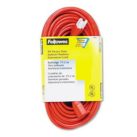 Fellowes FEL99598 Indoor/outdoor Heavy-Duty 3-Prong Plug Extension Cord, 1-Outlet, 50ft, Orange
