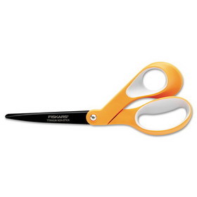 Fiskars FSK1539001006 Premier Non-Stick Titanium Softgrip Scissors, 8" Long, 3.1" Cut Length, Orange/Gray Offset Handle
