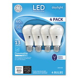 GE GEL67616 LED Daylight A19 Dimmable Light Bulb, 10 W, 4/Pack