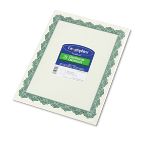 Geographics GEO39452 Parchment Paper Certificates, 8-1/2 X 11, Optima Green Border, 25/pack